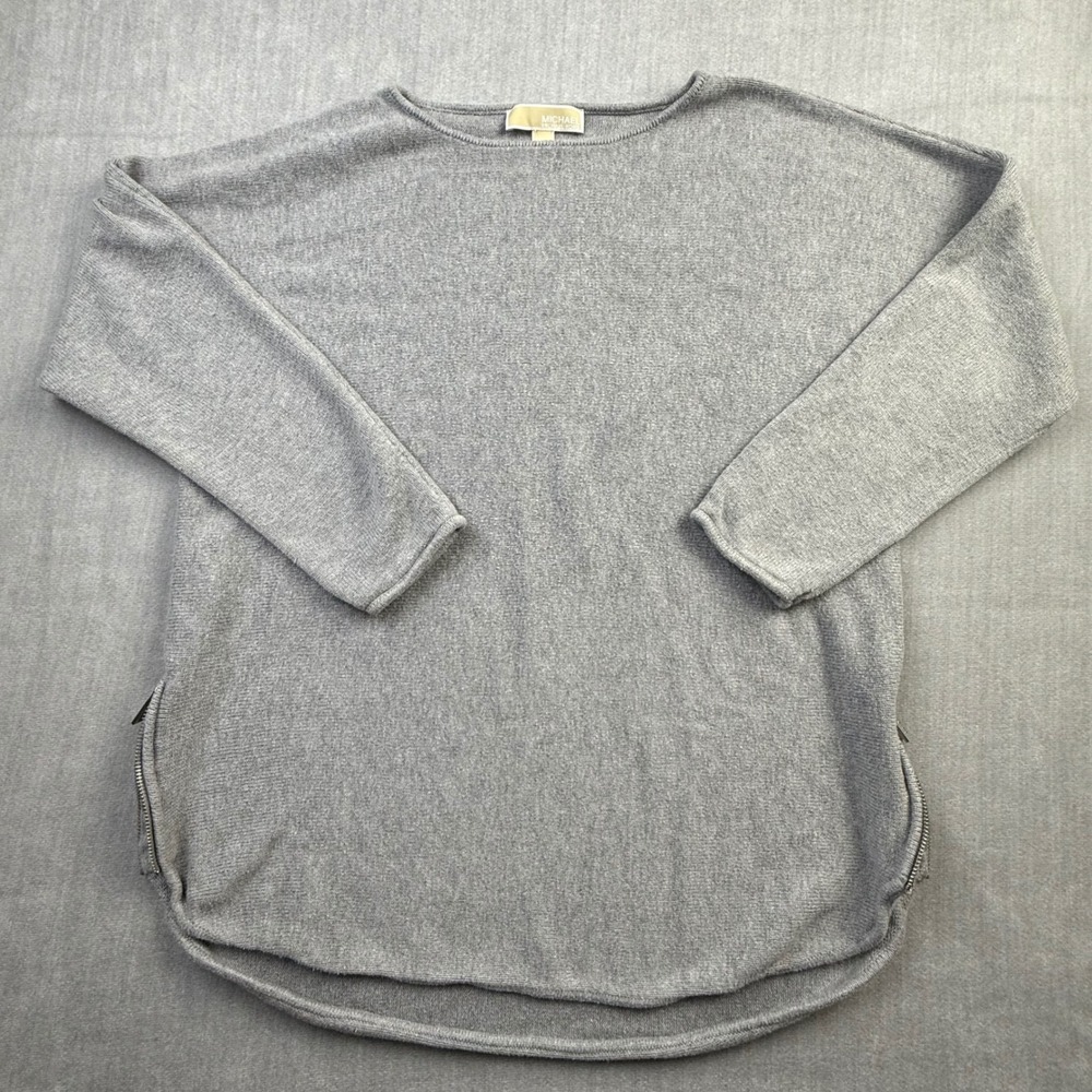 Michael Michael Kors Gray Boat Neck Side Zip Knit Sweater XL Cotton Blend Womens